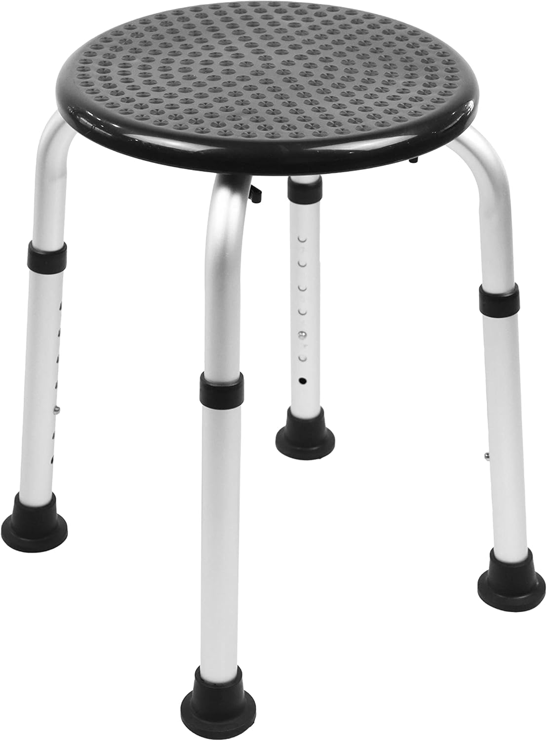 Scaun de dus rotund pentru baie, reglabil pe inaltime, din aluminiu, negru, PEPE