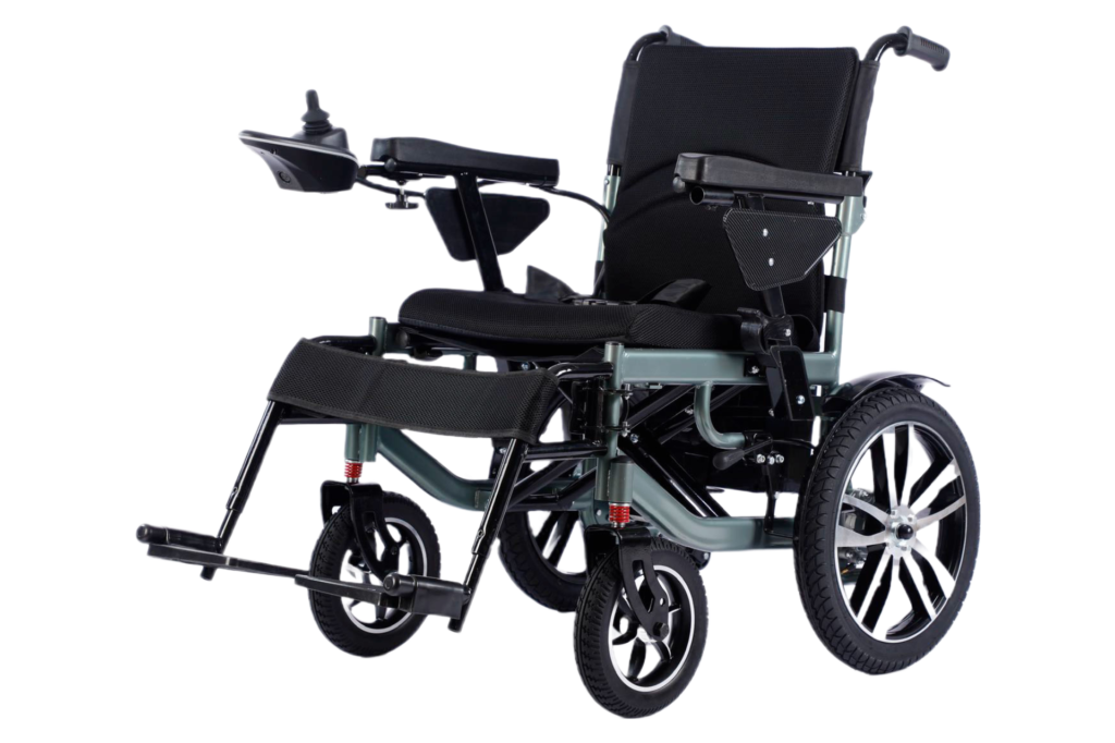 Scaun cu rotile electric, pliabil, manere rabatabile, sezut 46cm, negru AS-140