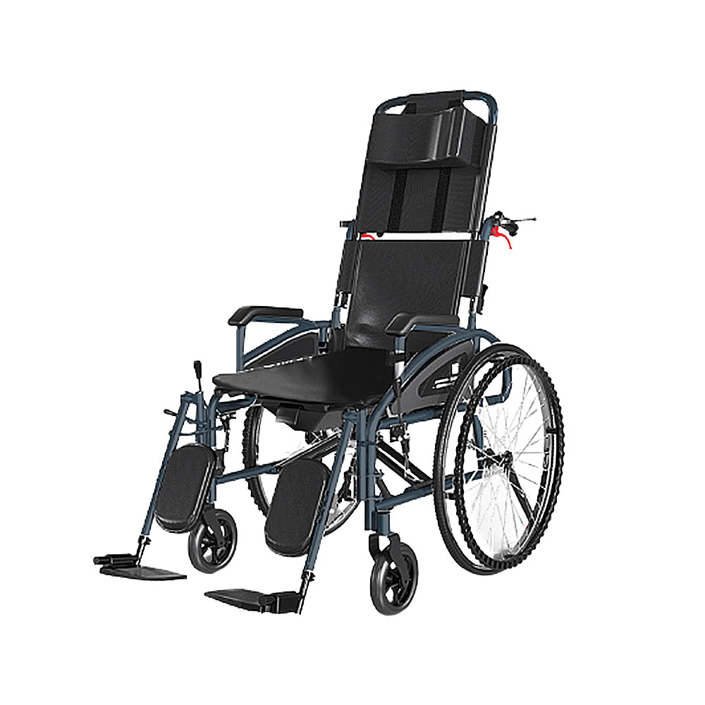 Scaun cu rotile din otel, multipozabil, suporti picioare, tetiera, negru, ANTAR