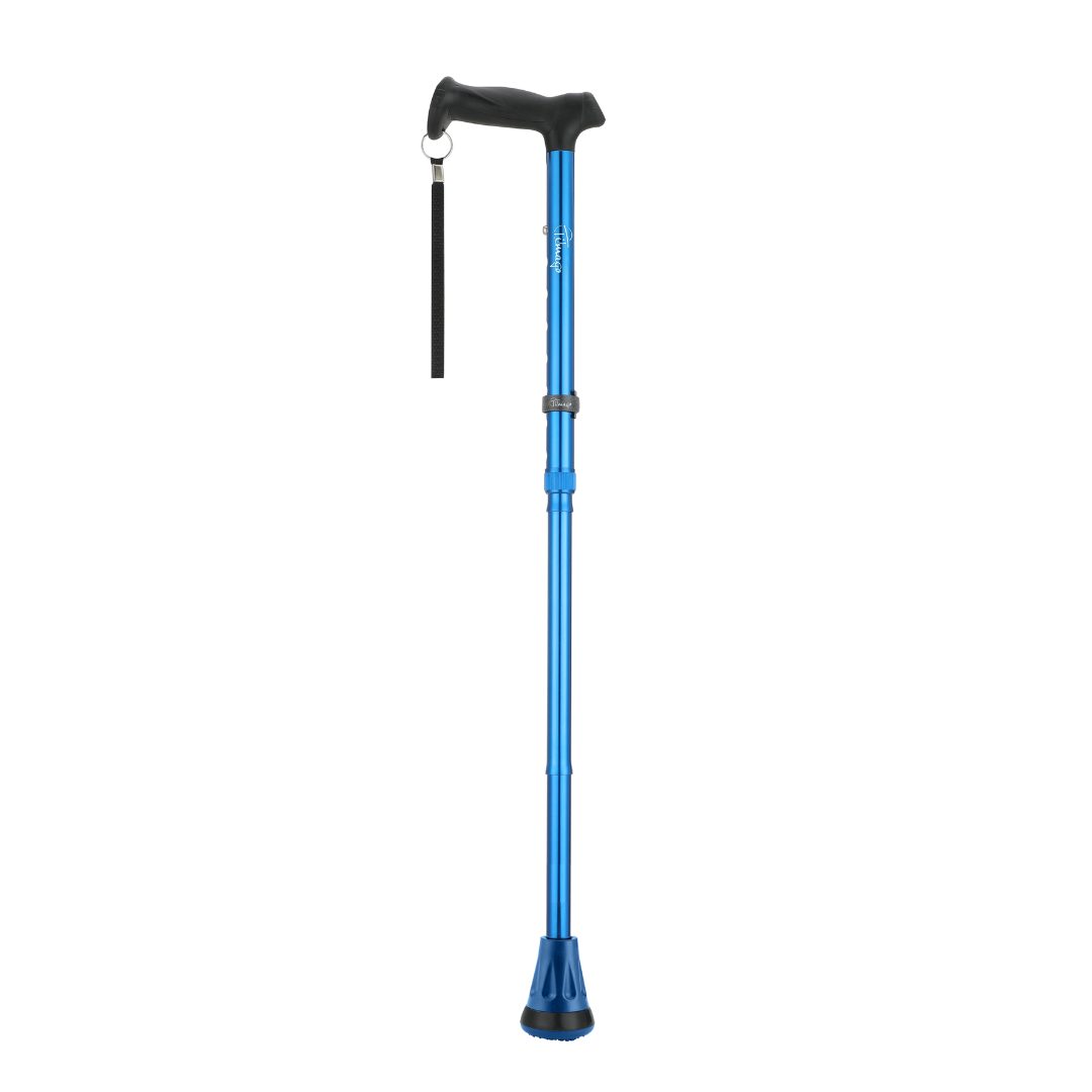 Baston din aluminiu, ajustabil pe inaltime, pliabil, albastru, Timago