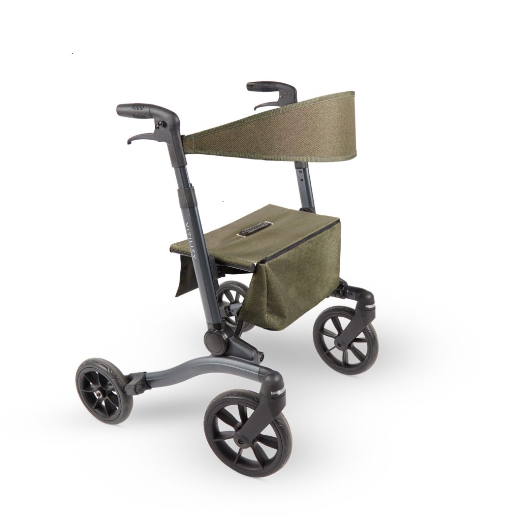 Rolator din aluminiu cu 4 roti, ultrausor, pliabil, geanta cumparaturi, verde, Vitility