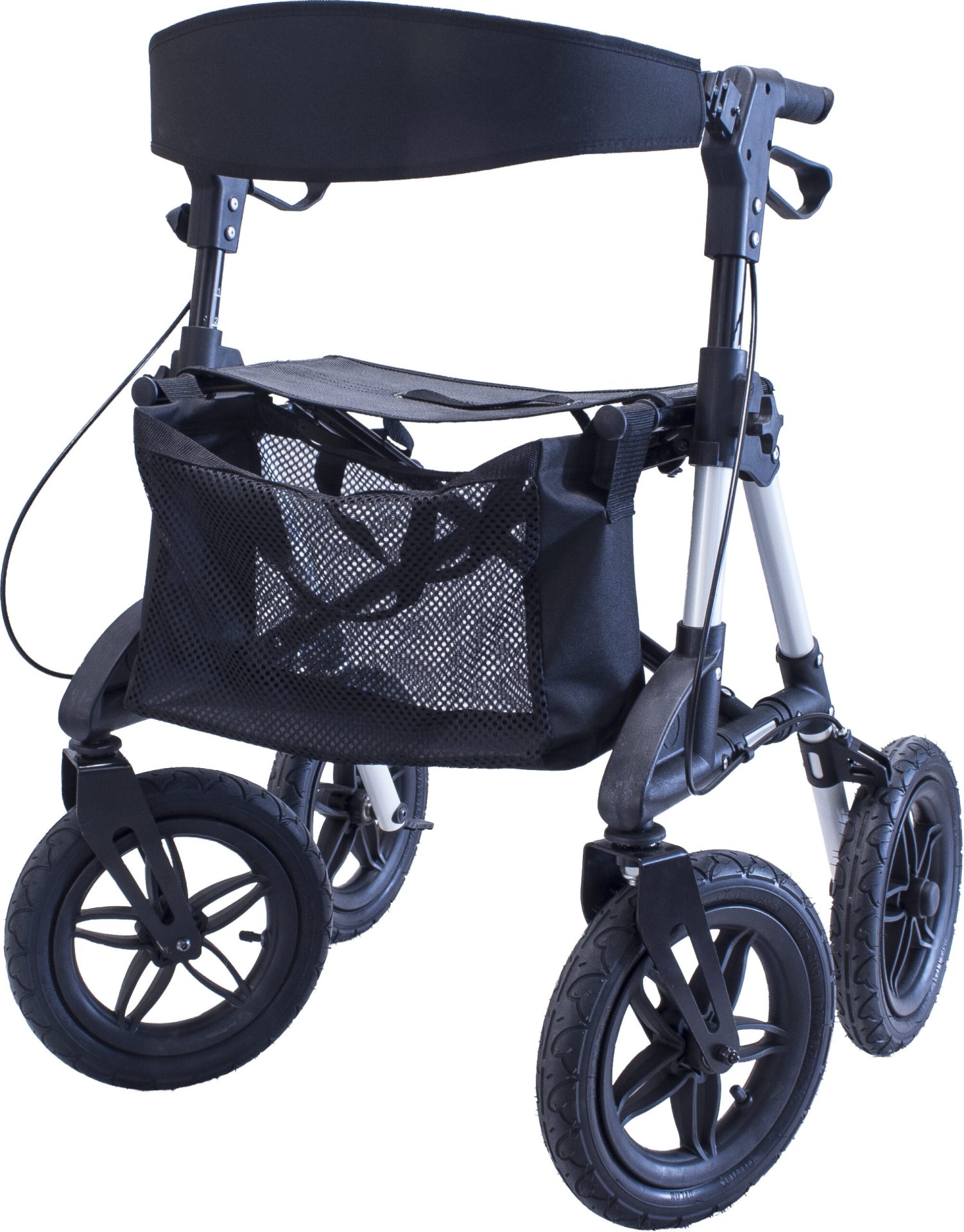 Rolator din aluminiu cu 4 roti, ultrausor, pliabil, geanta cumparaturi, roti 30cm, negru ANTAR